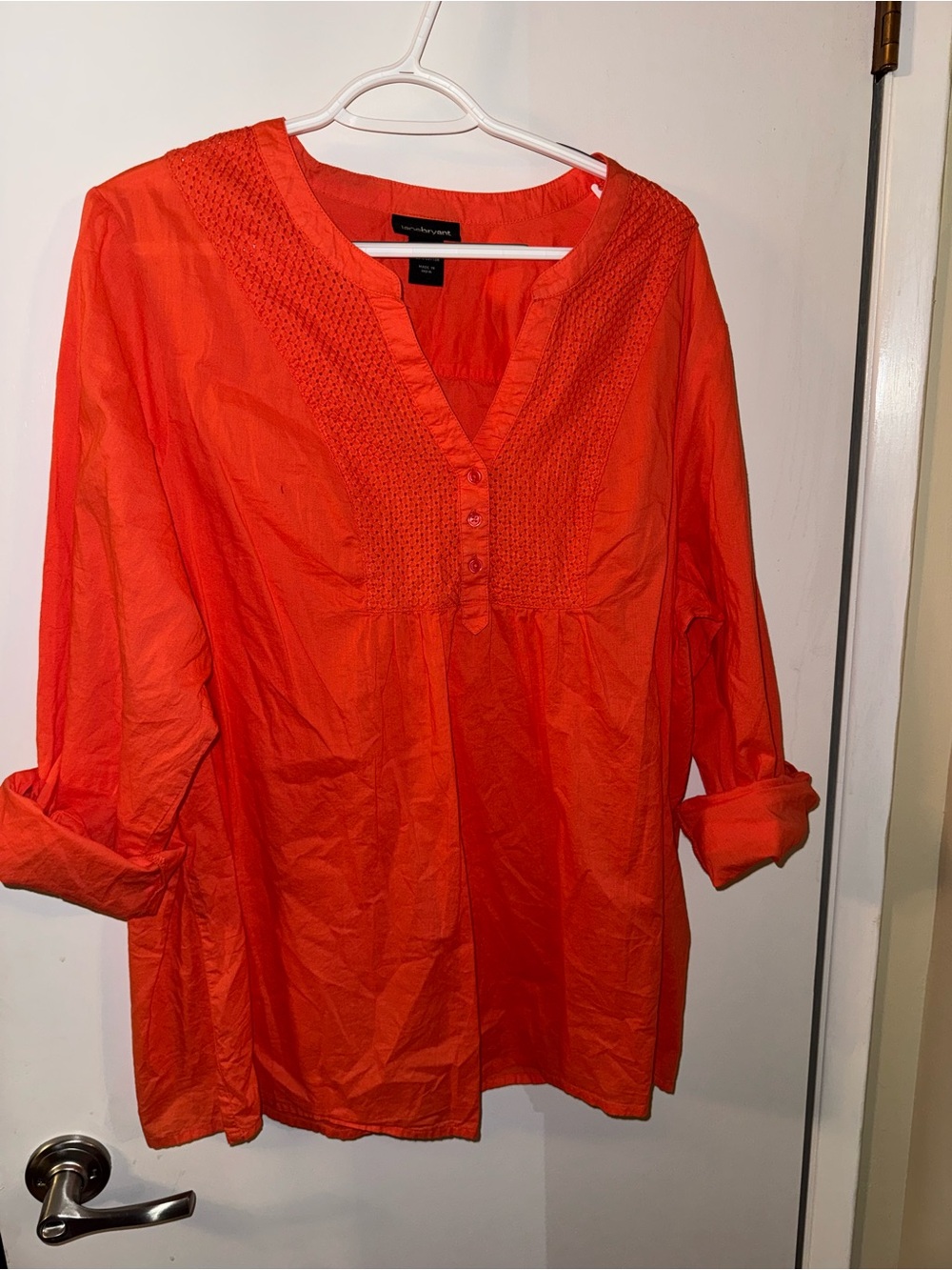 Lane Bryant Bright Orange Pintuck V-Neck Tunic